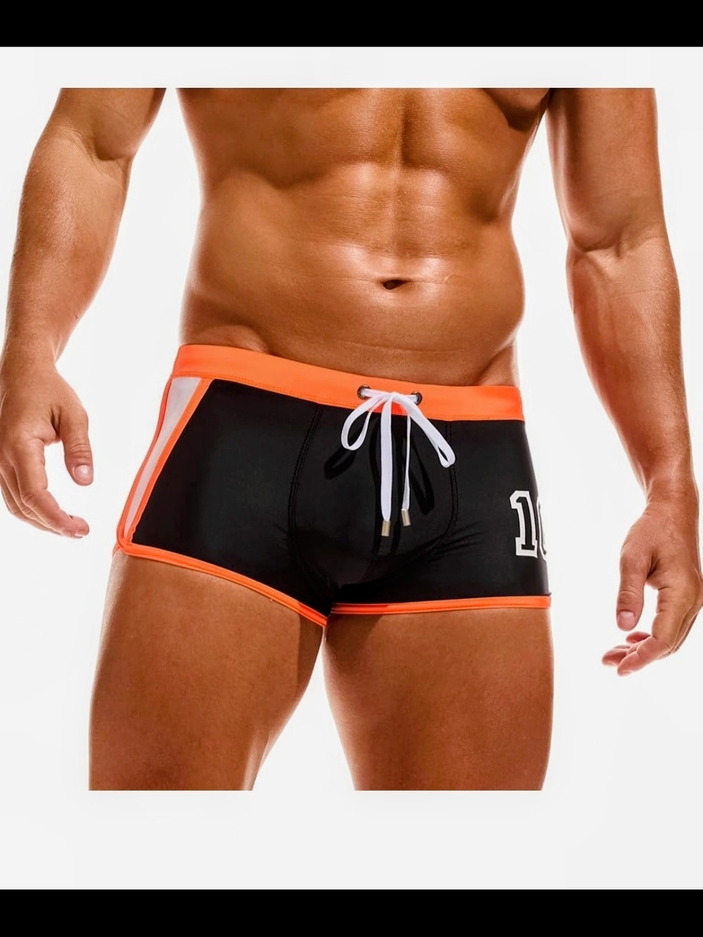 Men's Black & Orange Athletic Swim Trunks